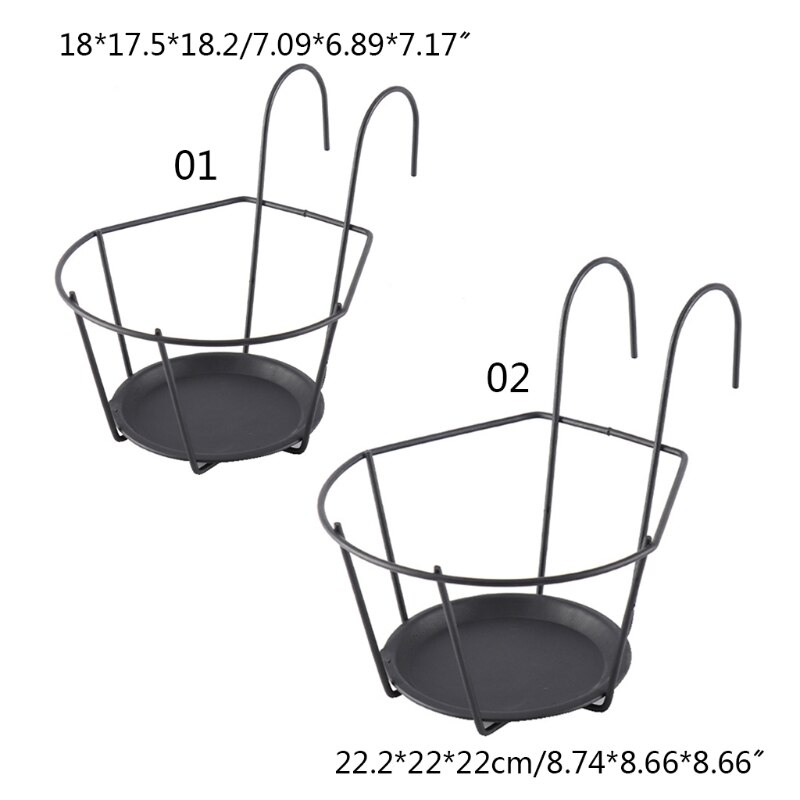 Iron Art Hanging Basket Flower Pot Holder Over The Rail Fence Planter Hangers GXMA