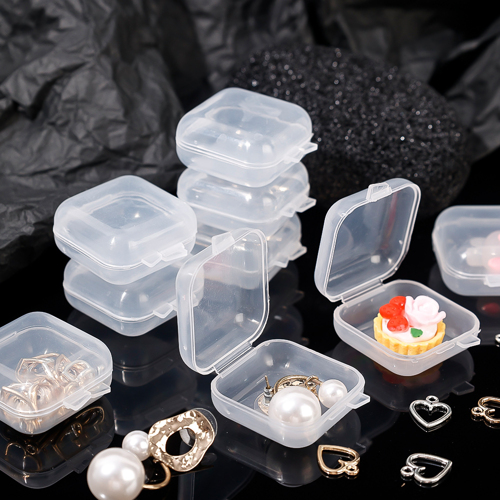 Square 3.5cm Mini Clear Plastic Storage Box Container with Hinged Lid Boxes for Earrings Ring Tiny Jeweley Beads DIY Button Case