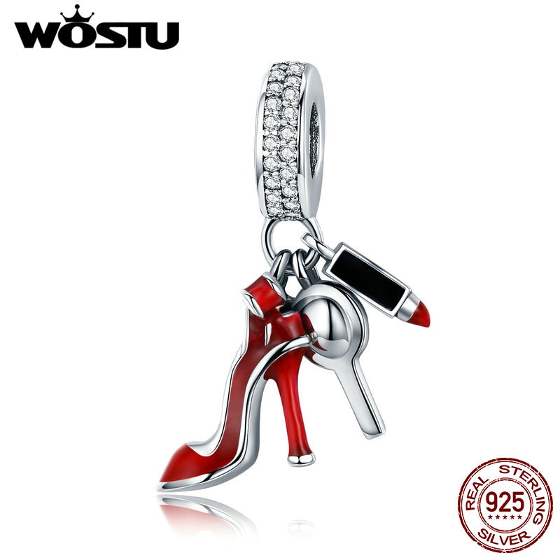 WOSTU Populaire 925 Sterling Zilver Vrouwen Schoenen, Spiegel Make Hanger Charm fit Vrouwen Armband DIY Sieraden Vrouwen DXC457