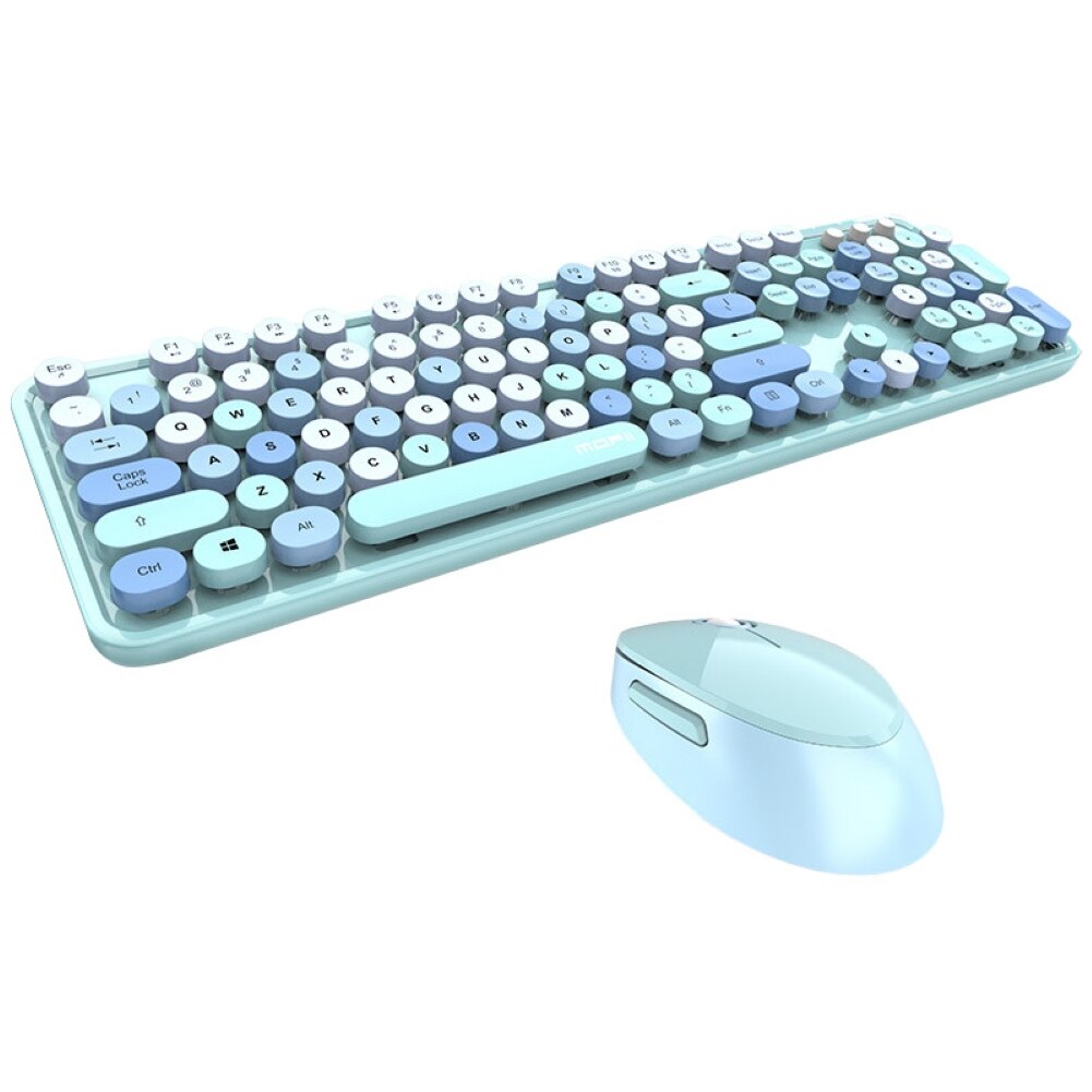 Teclado y ratón inalámbricos universales, 2,4G, conjunto de teclado mecánico portátil para el hogar y la Oficina: Azul