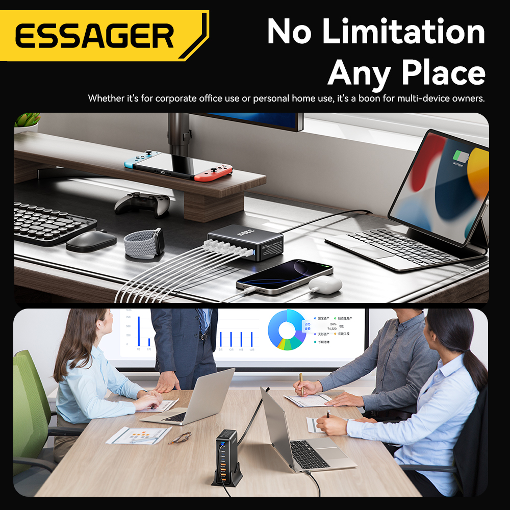 Essager 320W GaN Multi-function Charger USB Type C Desktop Charging Station PD 100W Fast Charging For iPhone iPad Mac Book Lapto