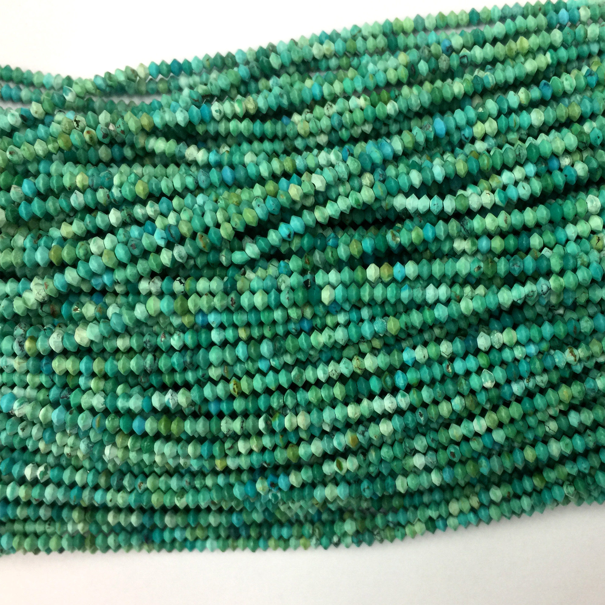 Genuine Natural Green Turquoise Faceted Rondelle Necklaces or Bracelets Small Beads 1x2mm 2x3mm 15" 06110