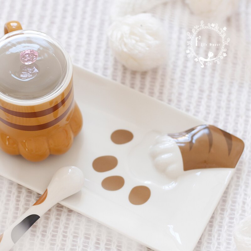 [MPK Cat Plates] Porcelain Cat Paw Plate, Cat Stealing Food Plate