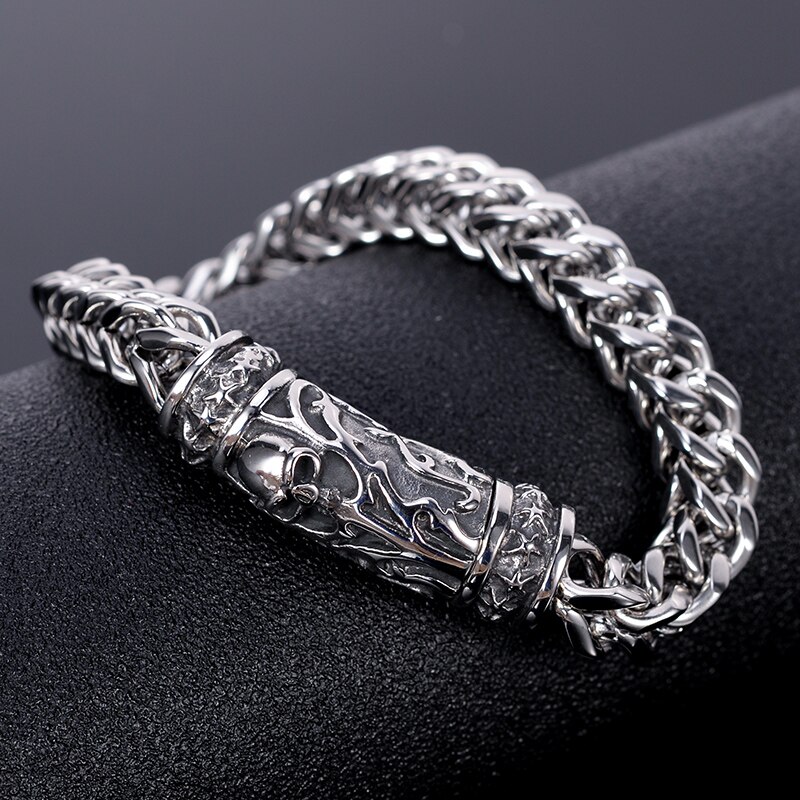 Brazalete de calavera de Punk Rock de para hombres, mejores amigos, joyería de motorista, pulseras de cadena góticas de acero inoxidable para hombres, brazalete grande