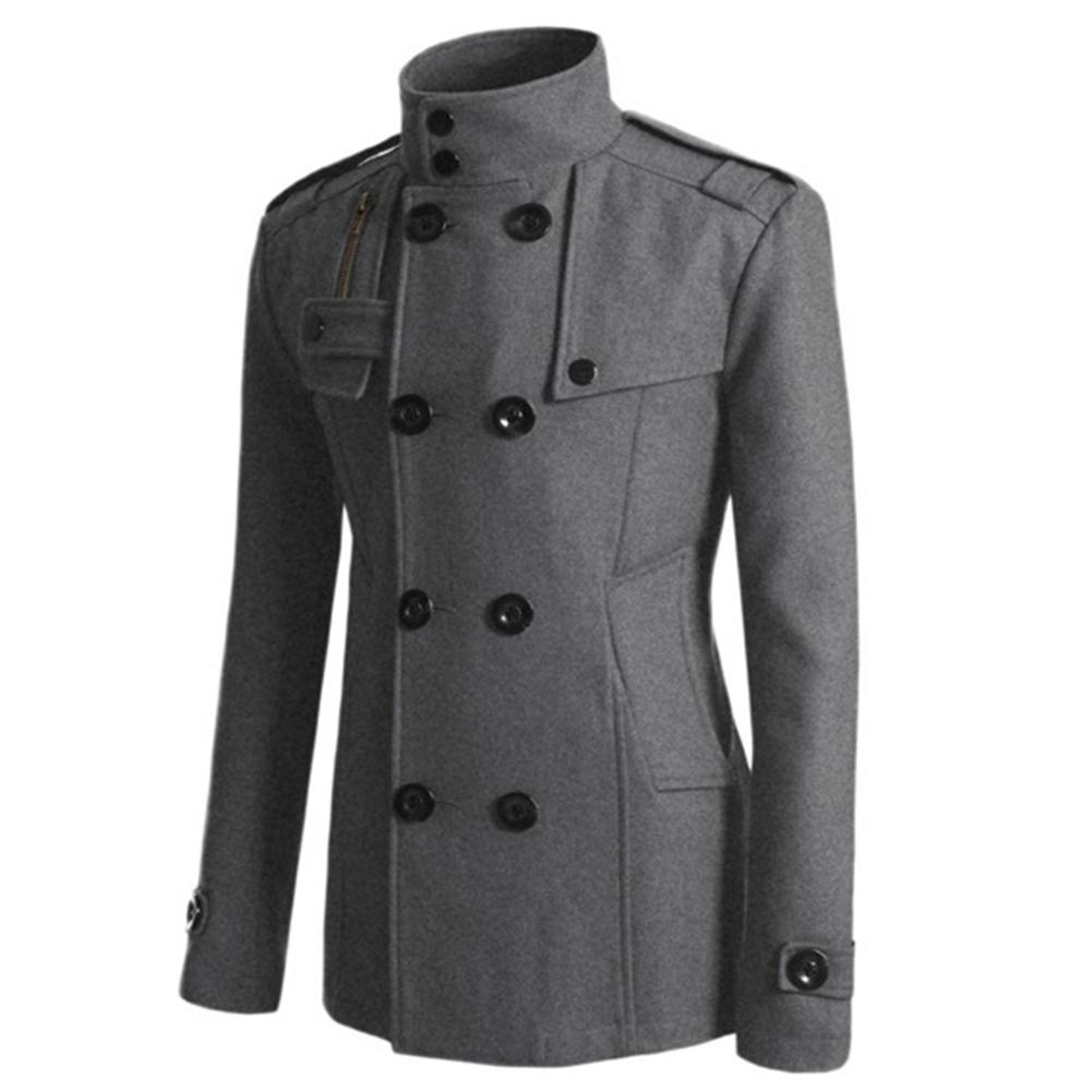 Wollen Jassen Mannen Winter Warme Wollen Jas Mens Zelf Teelt Effen Kleur Stand Kraag Double Breasted Jas overjas: Dark Grey / XL