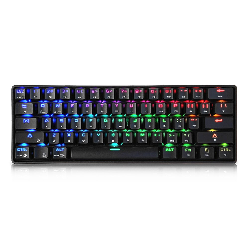 DK61 Wireless Bluetooth Mechanical Keyboard USB Wired Keyboard Blue Switch 61 Keys RGB Backlit Keyboard for Windows Mac Android: Black