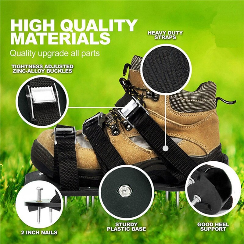 BMBY-jardin pelouse aérateur chaussures sandale aération pic herbe paire vert à pointes outil sol meuble chaussures noir 30X13CM
