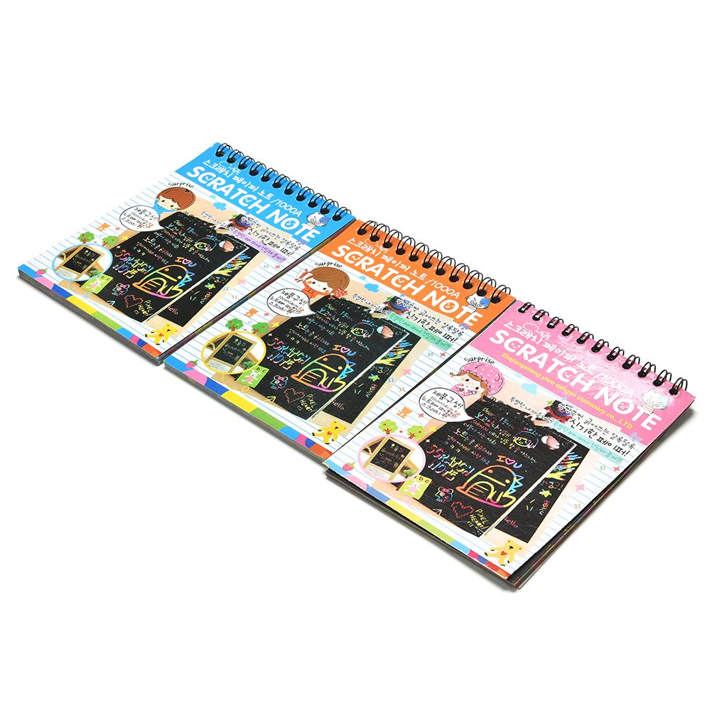1 PC rasguño Nota de cartón negro DIY de dibujar notas de bosquejo de juguete para niños suministros escolares de cuaderno de papelería