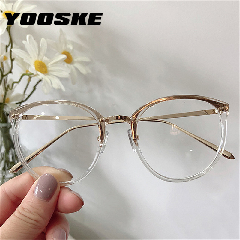 Yooske Optische Glazen Voor Sight Vrouwen Mannen Bijziendheid Ronde Oversized Brillen Frames Metalen Bril Clear Bril Met Doek