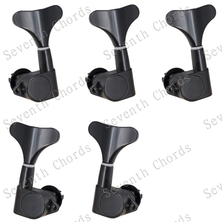 A Set 5 Pcs Bass Guitar String Tuning Pegs Tuners Machine Heads for 5 String Bass Replacement - Fish tail Buttons: Black A Set of 3L2R