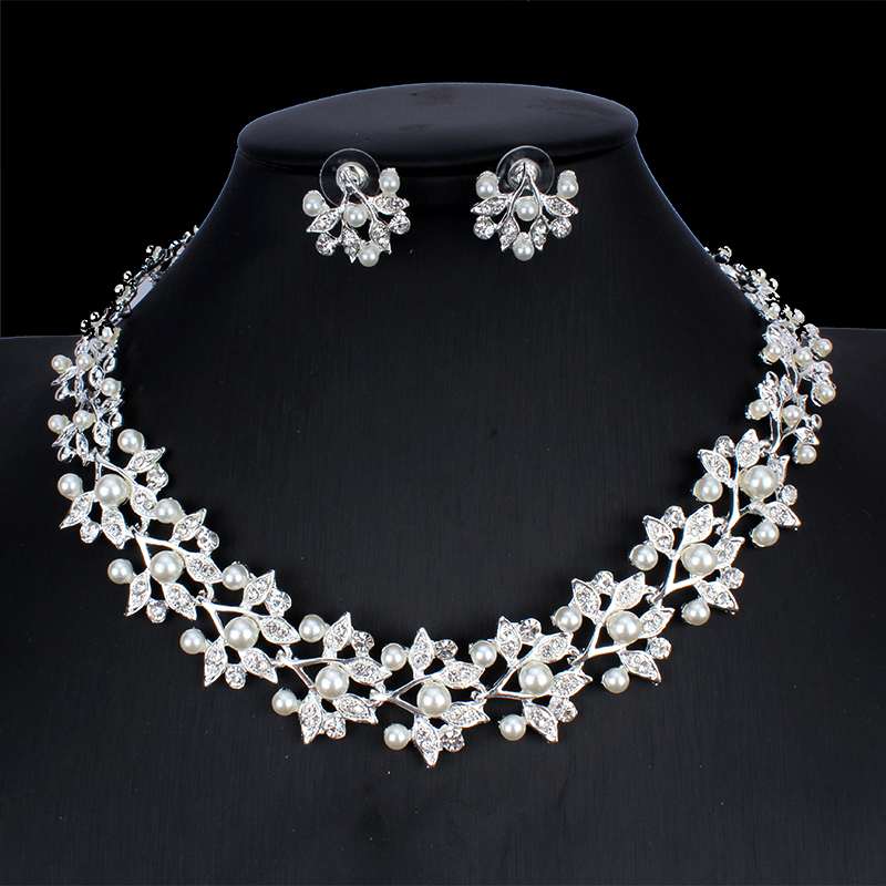 Jiayijiaduo Imitation Pearls Bridal Jewelry Sets for Women Silver Color Rhinestone Necklace Earring Wedding: 6