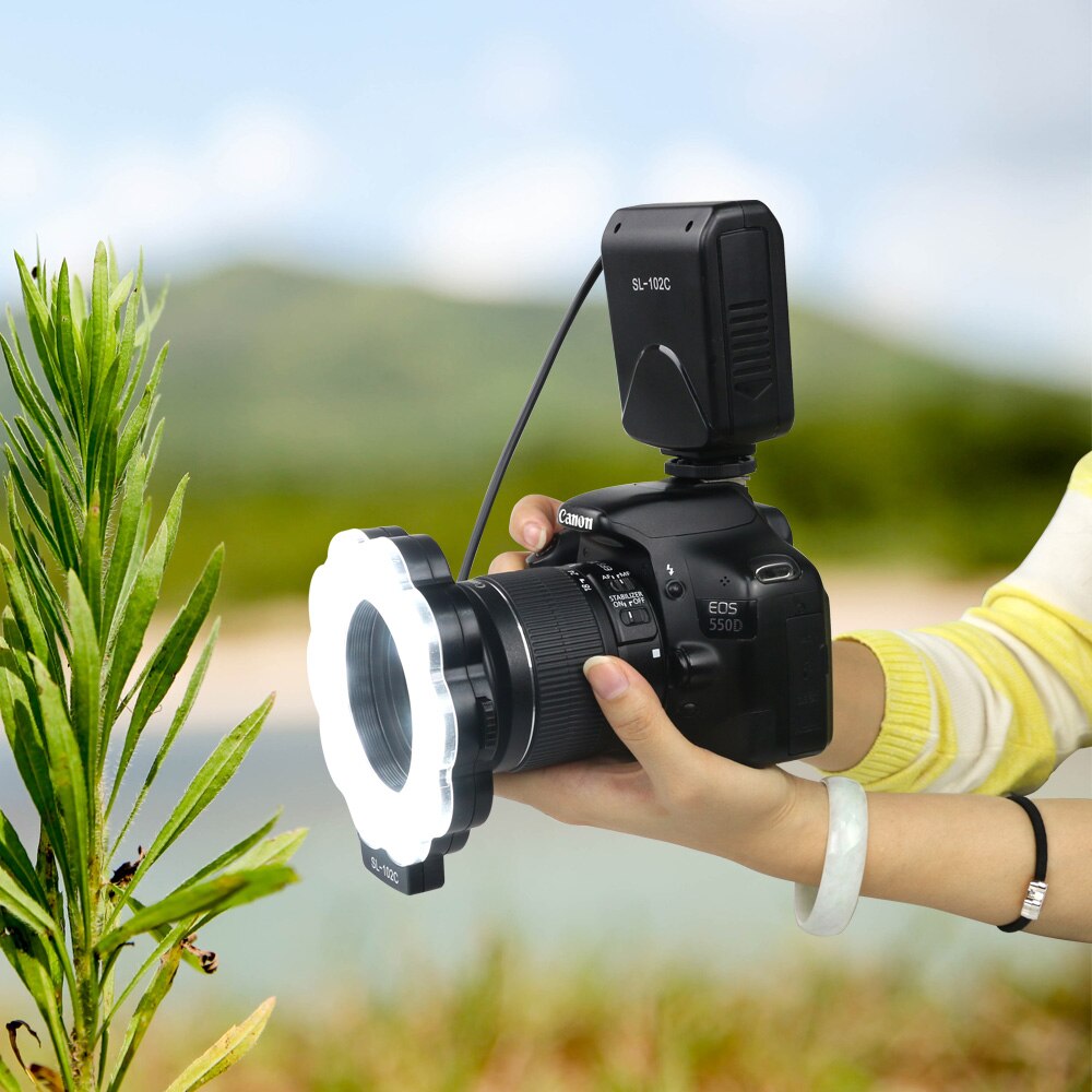 Flash Speedlite SL102C Macro Anillo de luz LED con anillo adaptador para Nikon D5100 D3100 Series Canon 5D Mark II 7D 10D Olympus