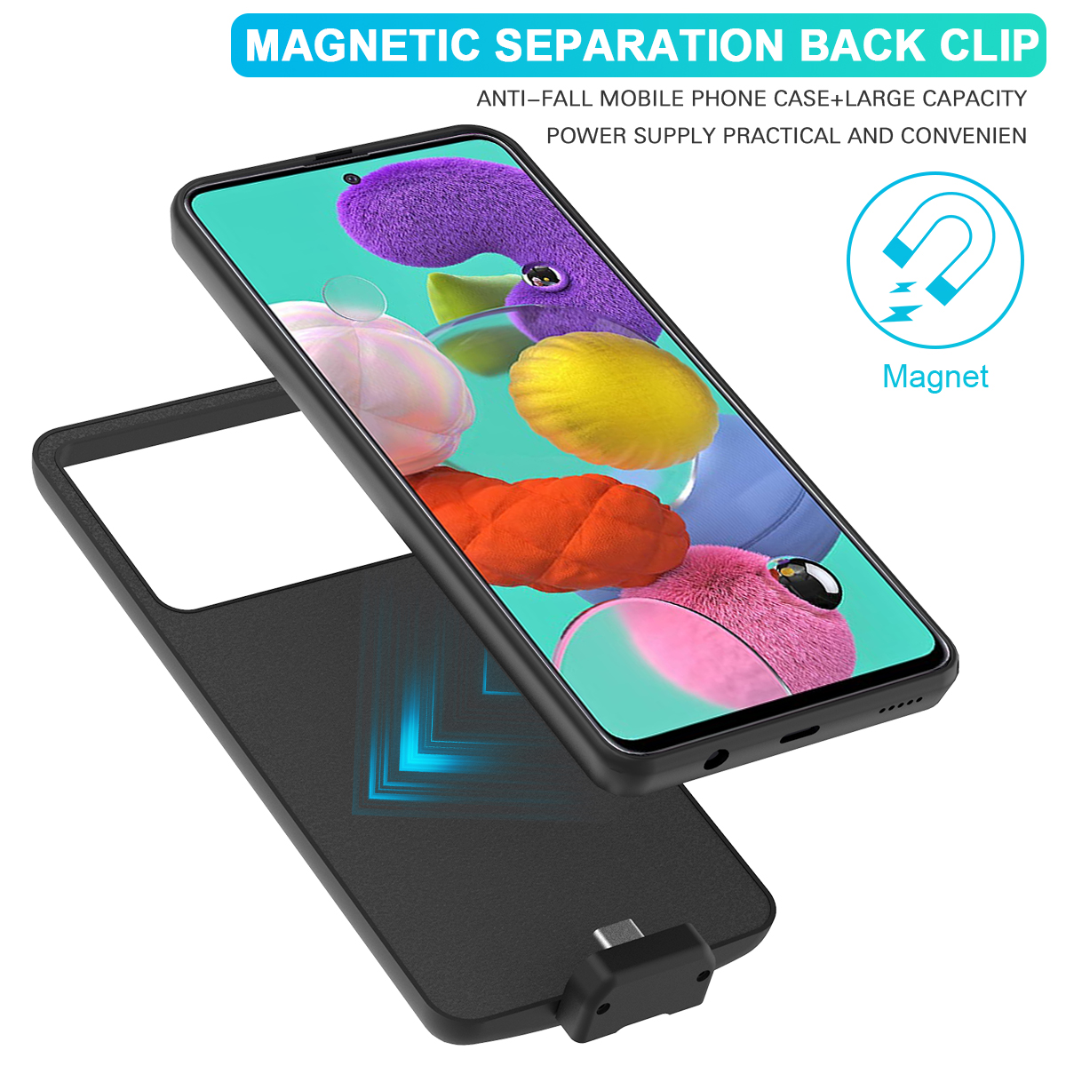 For Samsung Galaxy A51 Battery Case Removable Magnetic 7000mAh Charger Backup PowerBank Charging TPU Cover for Samsung A51 Case