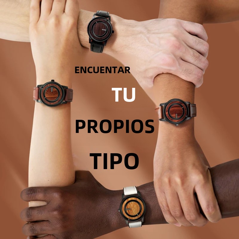 EUTOUR-Reloj unisex con cuentas magnéticas, reloj con elementos de de madera, correa de cuero PU, de manecillas únicas, reloj informal de negocios