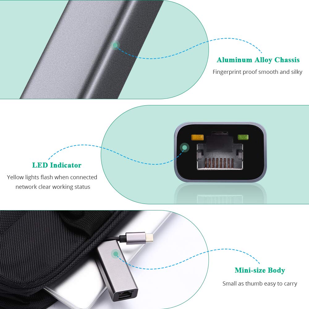 Usb c ethernet adapter usb-c  to 10/100/1000m rj45 lan adapter til macbook pro huawei  p20 type c netværkskort usb ethernet