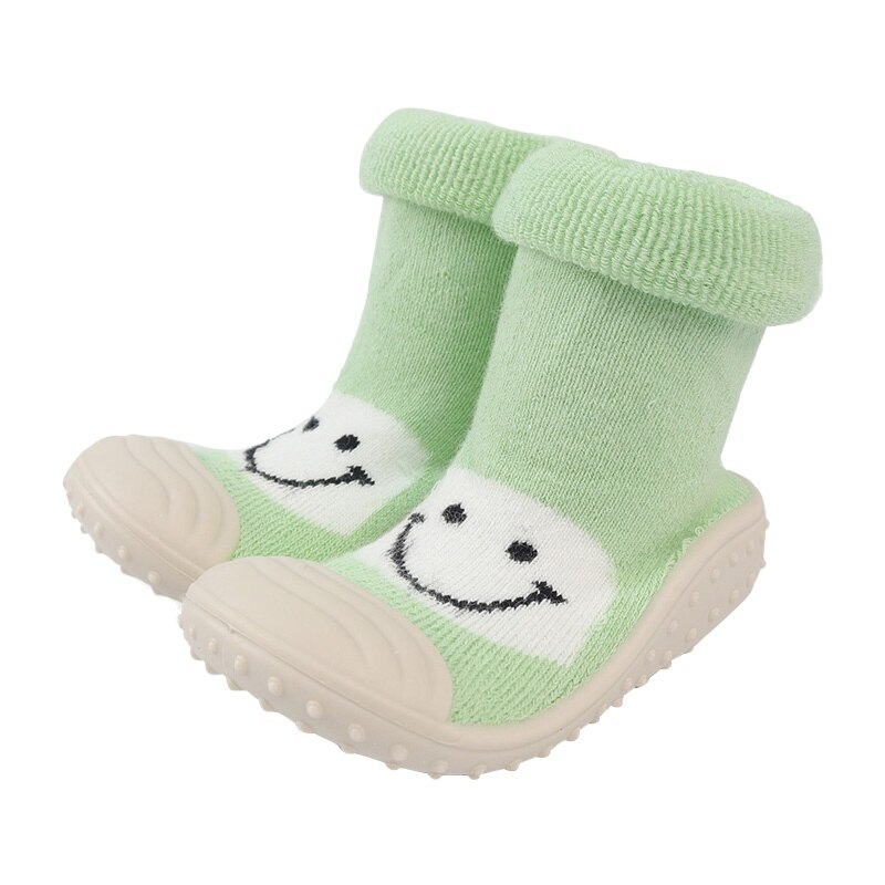 Baby Sokken Met Stap Sok baby Peuter Sokken Baby Rubber gezicht stappen Anti-slip glimlach Lederen Zolen Indoor Vloer schoenen: Army Green / 6m