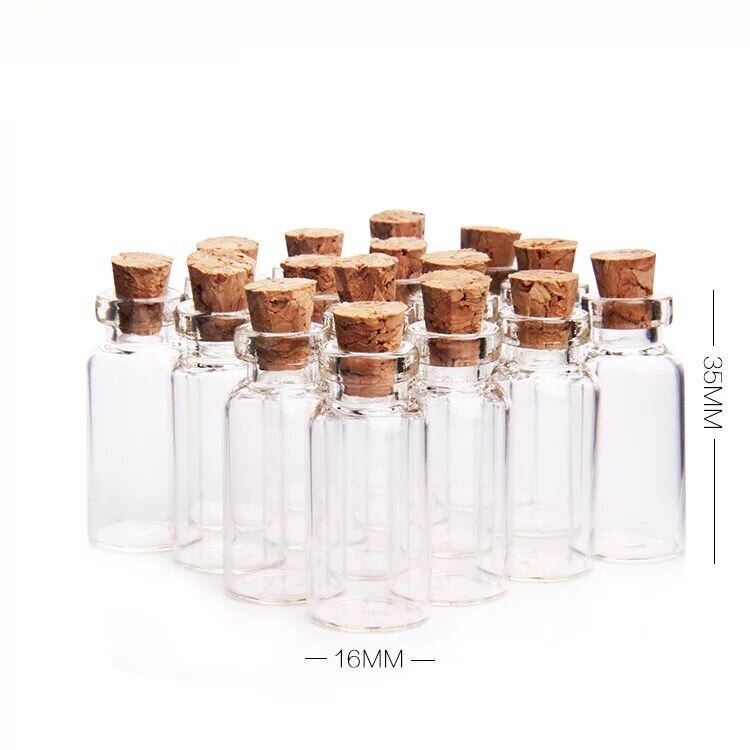 200pcs/lot 16*35mm 2ml Small Mini Cork Stopper Glass Bottles Vials Jars Containers Small Wishing Bottle Glass Craft Glass Bottle