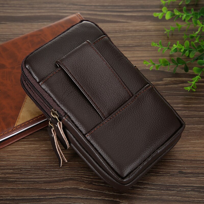 Men's double zipper mobile phone bag coin purse capacity waist bag construction site outdoor casual men wear belt