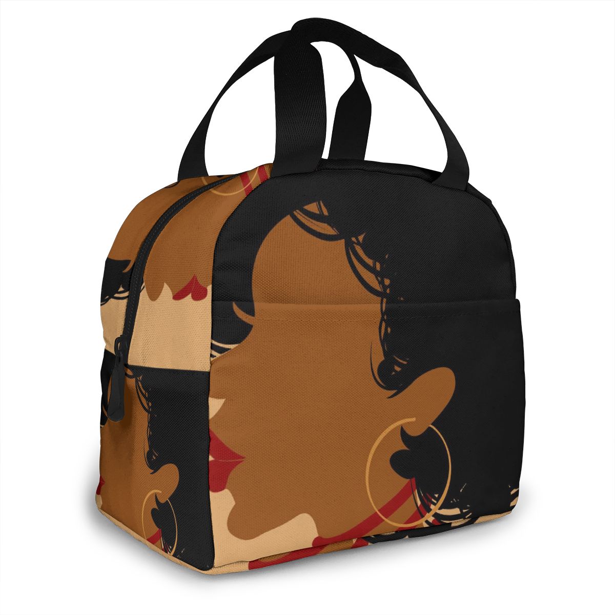 Afrikaanse Vrouw Lunch Tas Draagbare Geïsoleerde Thermische Cooler Bento Lunchbox Tote Picknick Opbergtas Pouch