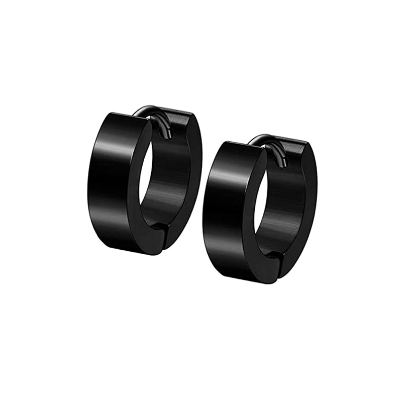 6 Pairs Black Stainless Steel CZ Stud Hoop Earrings Set Huggie Hoop Ear Piercing for Women/Men/Teen Girls and Boys: Style F-1 pairs