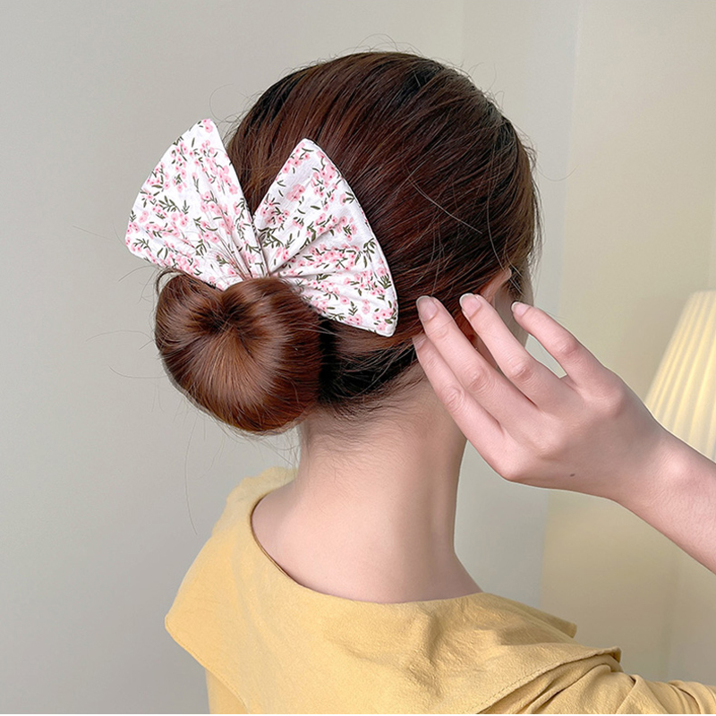 Multicolor Deft Bun Print Headband Hairpin for Women Girl Cloth Hair Circle Bun Maker Ponytail Holder Hair Accessories 1pcs