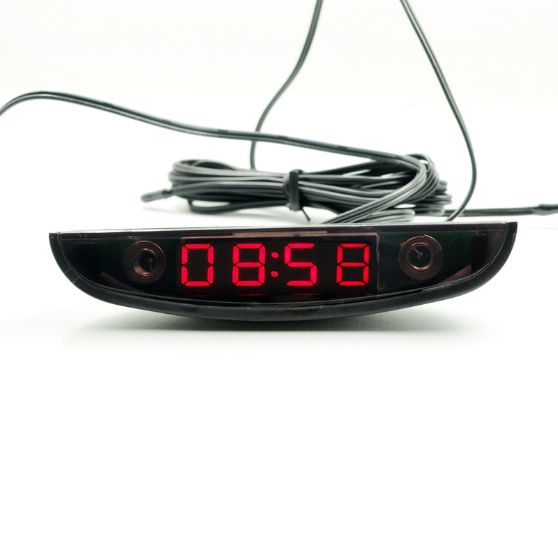 Reloj LED para coche, termómetro de 24 horas, medidor de temperatura interior y exterior, Monitor Digital de voltaje de batería, voltímetro DC 8 ~ 28V: Negro