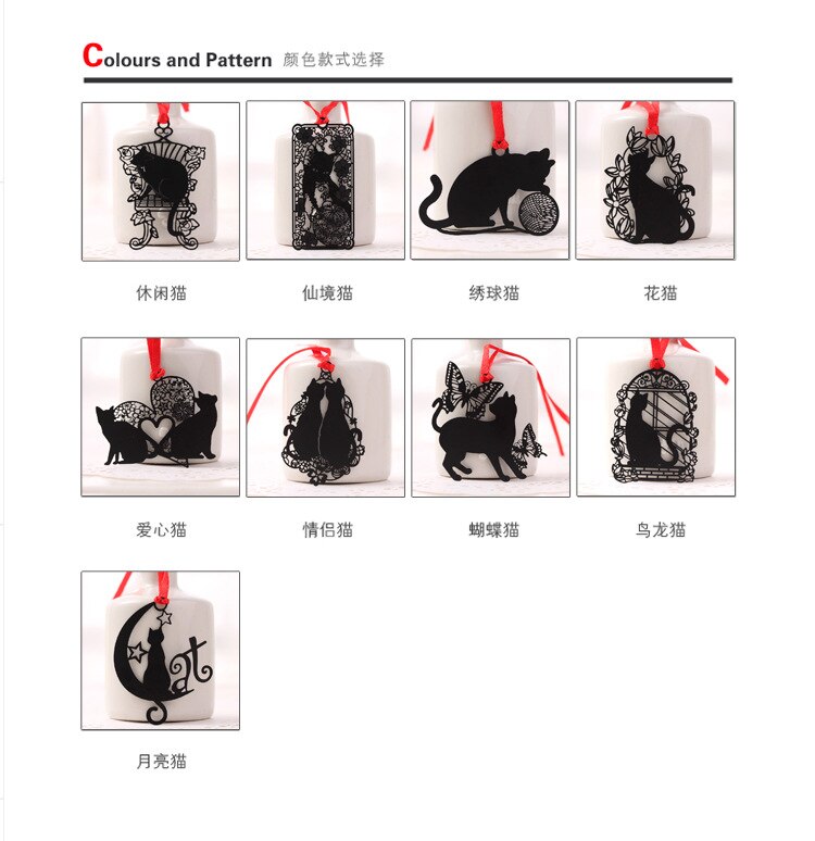 1 pz Coreano Cancelleria Gatto Nero Serie di Metallo Segnalibro Busta Venduto mini Segnalibro