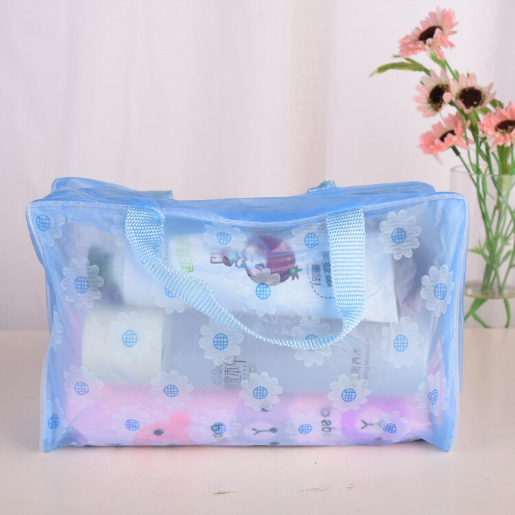 femmes fermeture à glissière PVC maquillage organisateur sac de toilette bain sac de rangement étanche Transparent Floral voyage sac cosmétique: Bleu ciel