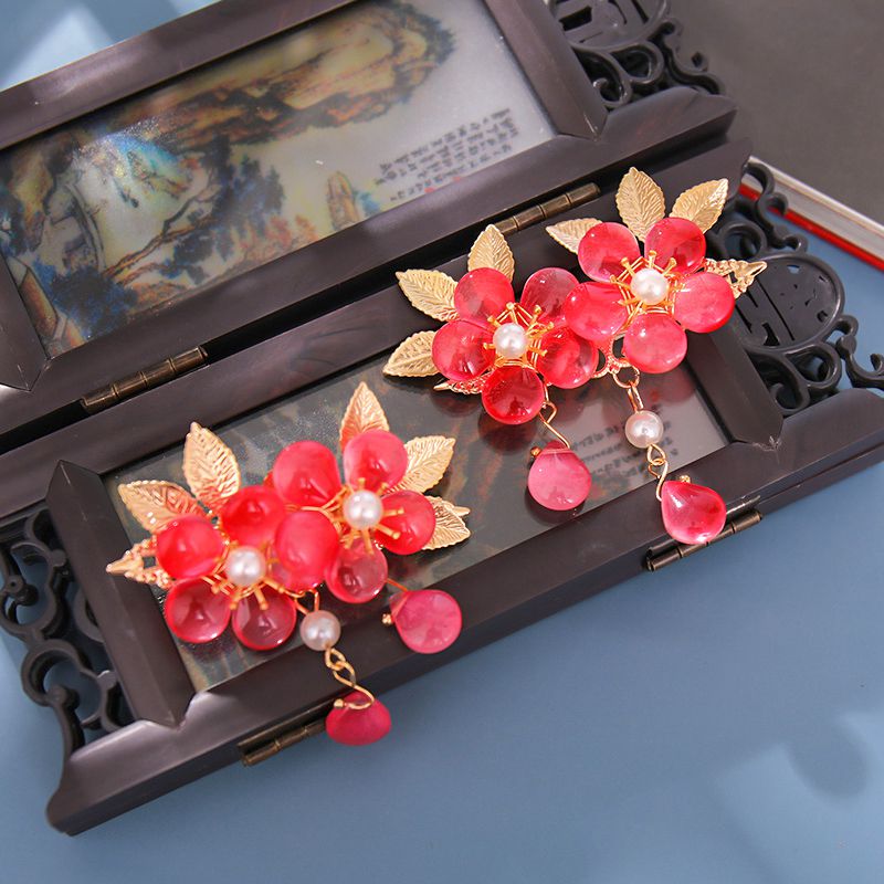 Cute Hairpin Hanfu Hair Accessories for Girls Women Red Hair Grips Barrette