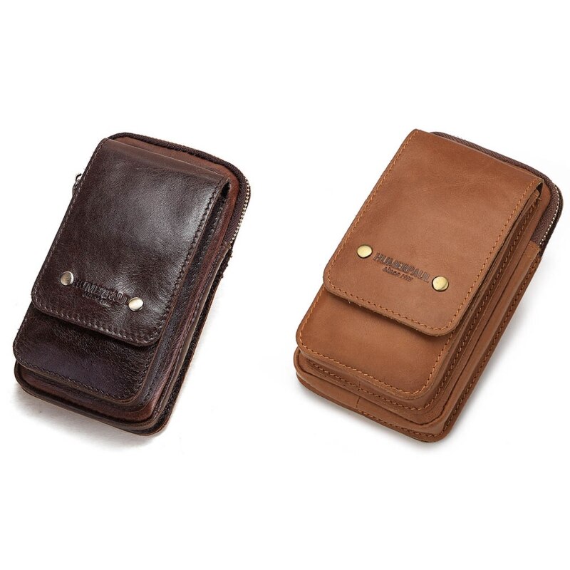 Handmade Vintage Style Men's Genuine Cow Leather Belt Waist Bag – Travel Pouch With Hook – Dark Brown