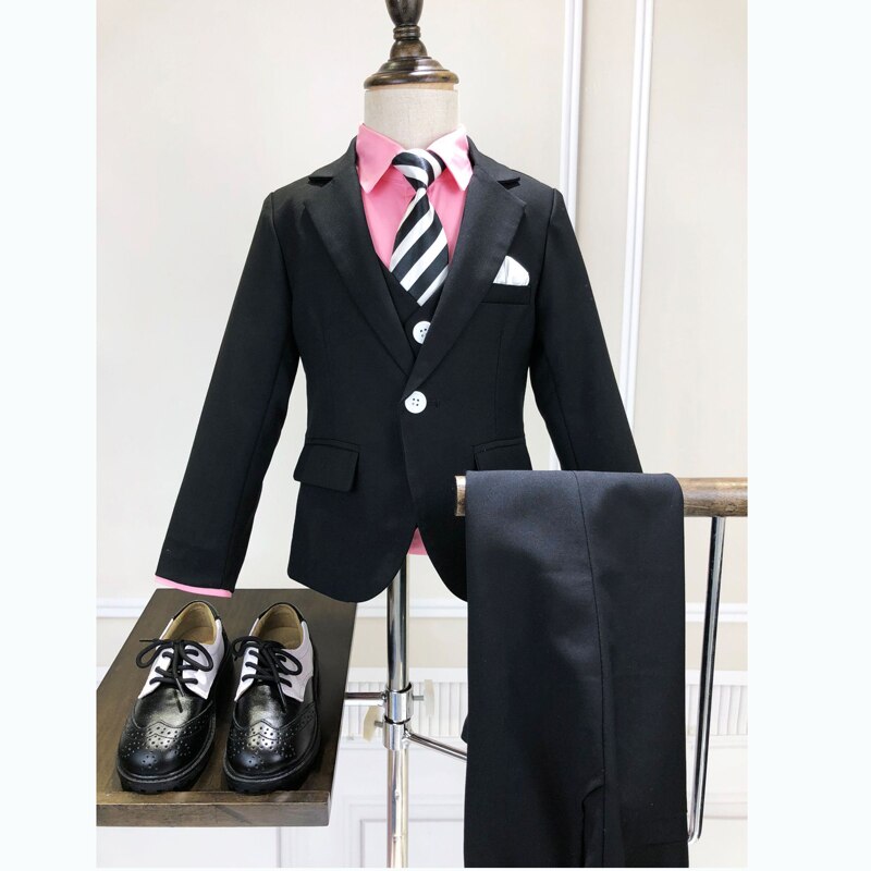 Children&amp;#39;s Formal Wedding suit Sets Boys navy Style Blazer Vest Pants 3pcs Outfits Kids Party Performance Costume