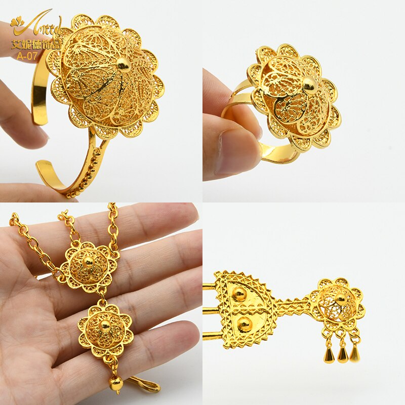 ANIID Dubai Ethiopian Flower Gold Plated 6pcs Jewelry Sets For Women Nigerian Luxury Necklace Jewellery Set Wedding Party