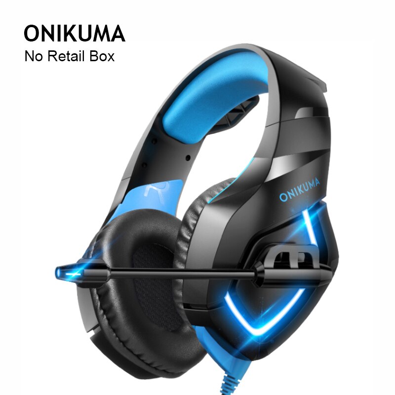 ONIKUMA k1-b zestaw słuchawkowy Stereo do gier przewodowe słuchawki gamingowe do laptopa Mac PC PS4 Xbox One Nintendo z mikrofonem LED Lights: Black blue no box