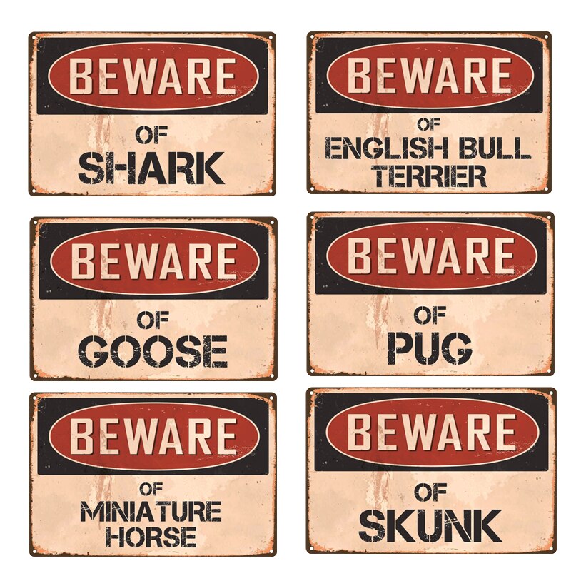 warning Signs Beware Of Shark Goose PUG Metal Tin Signs Poster Home Room Indoor Or Outdoor Decor