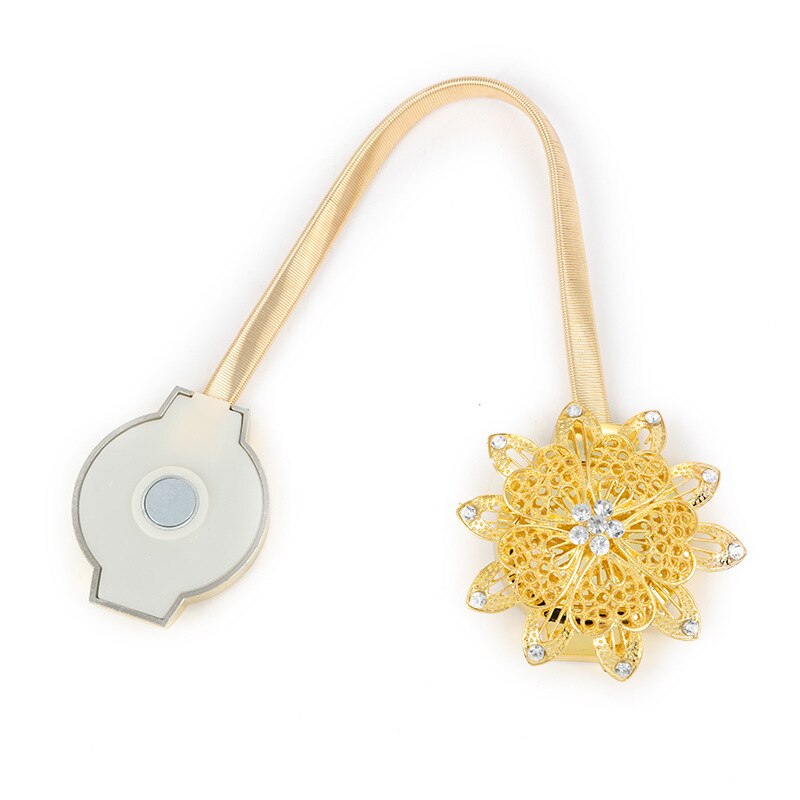 Magnetic Curtain Buckle Flower Decor Window Screening Tieback Clip Retractable Metal Strap Curtains Holder Accessories: Golden