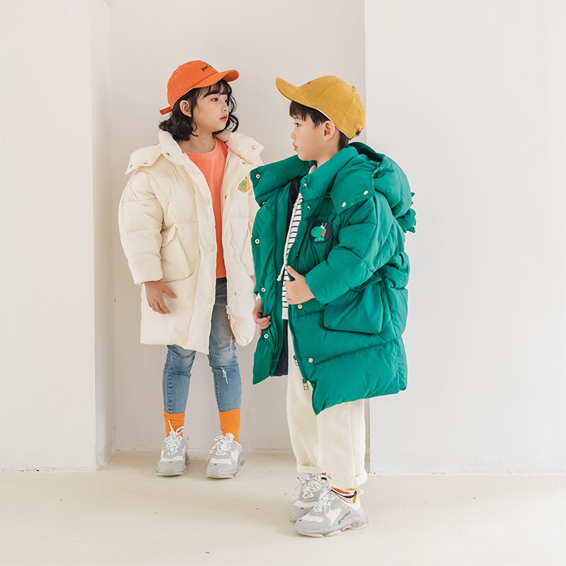 Winter kinder donsjack meisjes dinosaurus warme kinderkleding meisjes afneembare muts 2-3-8 jaar dikke lange jas