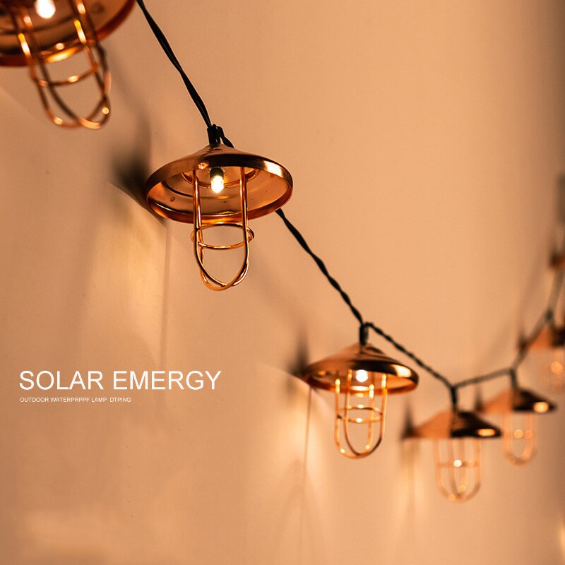Guirlande lumineuse solaire LED avec interrupteur en fer, luminaire décoratif d&#39;extérieur, idéal pour un jardin, une pelouse ou une cour
