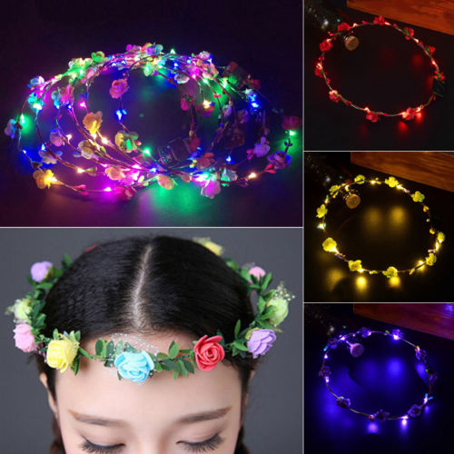 Led kukka seppele hiuspanta hiuspanta boho light up häät joulujuhlat led seppele valo kukka sanka valokuva rekvisiitta