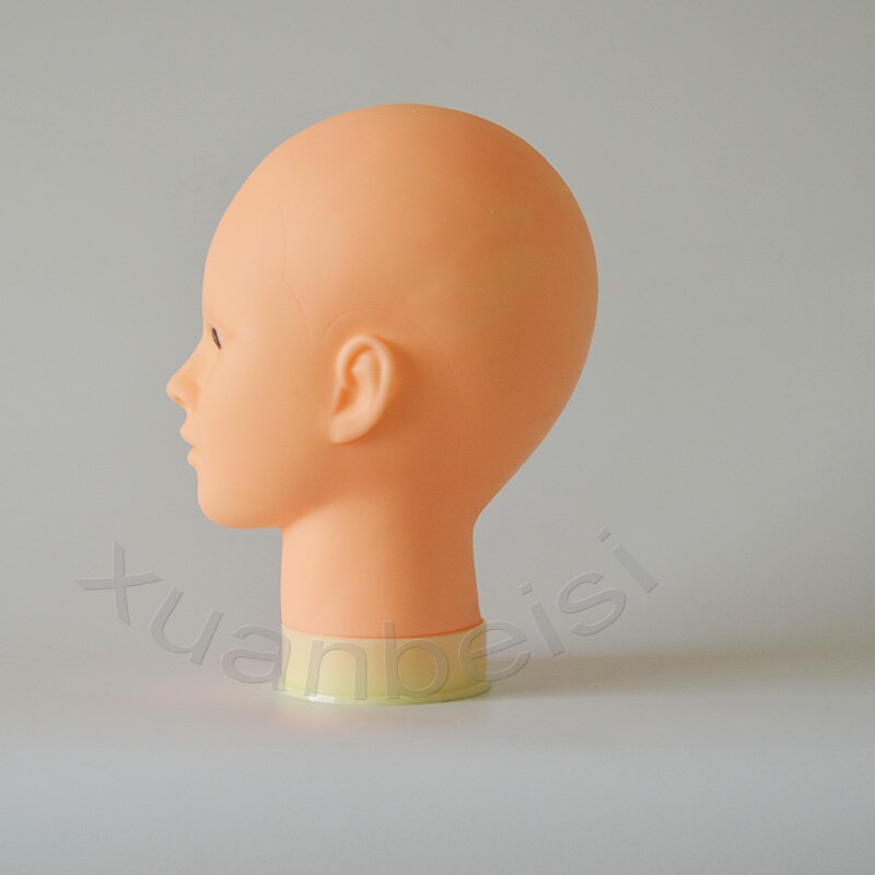 Cabeza de maniquí calvo con soporte de mesa negro para mujer, cabeza de maniquí femenina para hacer pelucas, sombrero de exhibición, soporte de peluca con cabeza, 55cm