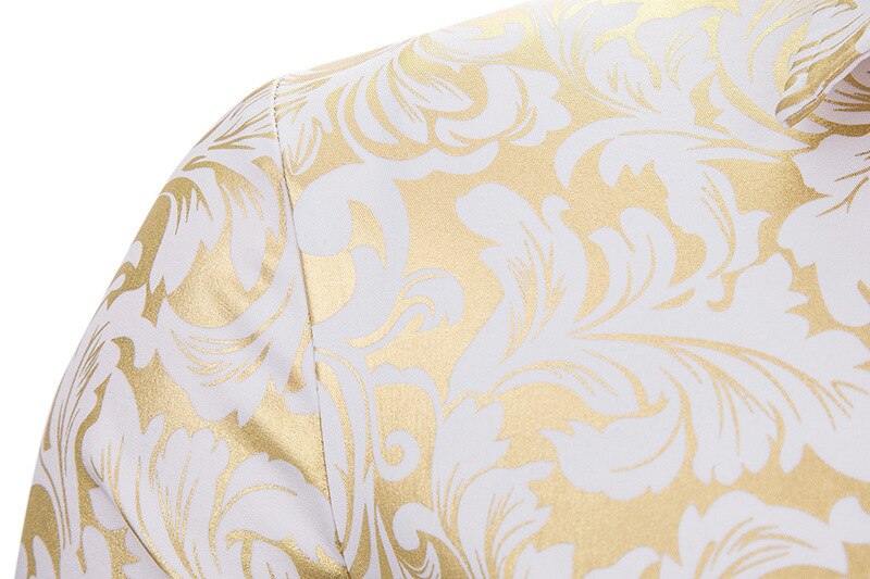 Männer Paisley Gold glänzend drucken Kleid Hemden Luxus -Geschmack schlank passen Stilvolle Hemd Männer Hochzeit Partei Bankett Hemd