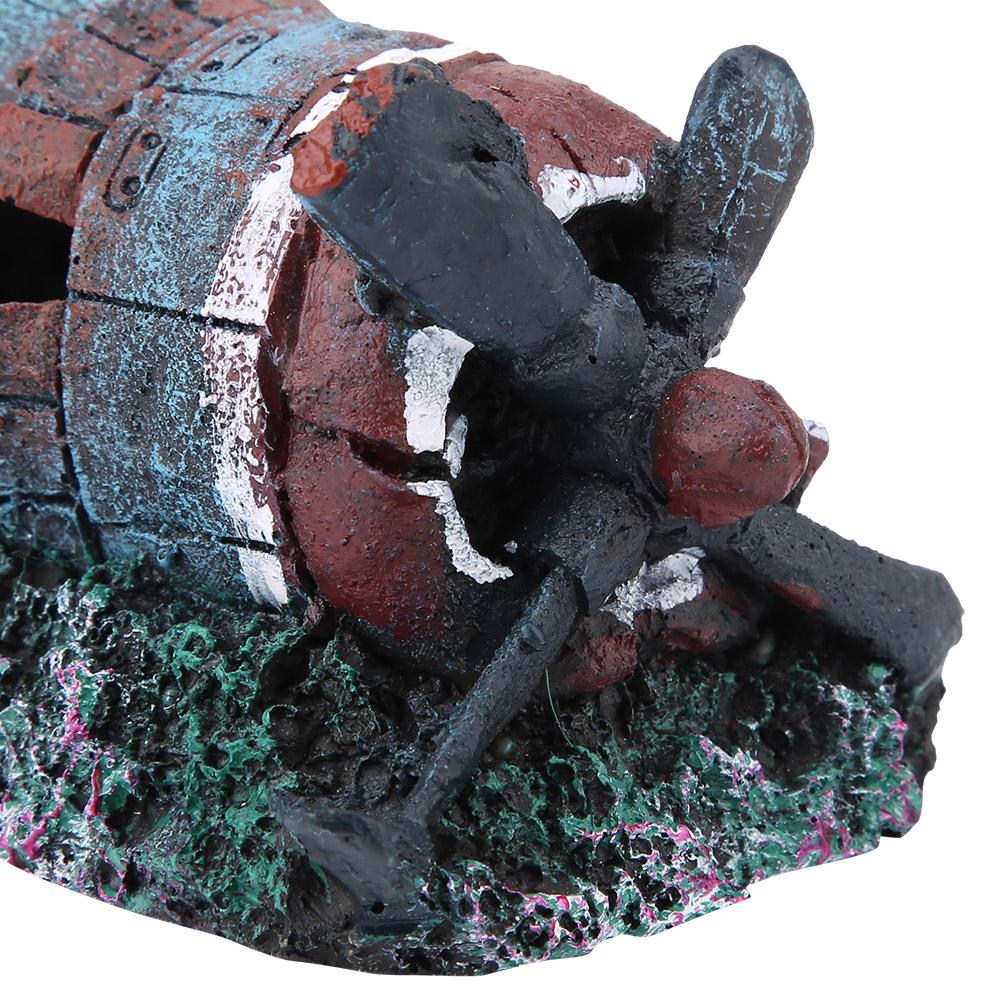 Aquariumdecoratie voor vissen, kunstmatig beschadigd vliegtuigaquarium, aquariumornament, landschapsdecoratie, aquatische huisdierenbenodigdheden