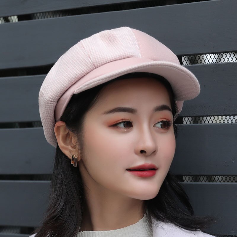 Vintage Hat Ladies Classic Octagonal cap Cap Autumn&Winter Hat for women: Pink