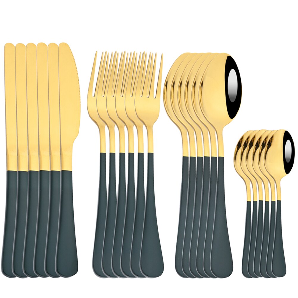 Set di posate in oro rosso 24 pezzi Set di posate in acciaio inossidabile 304 Set di stoviglie da cucina coltello da forchetta cucchiaio Set di stoviglie Set di posate: Green gold