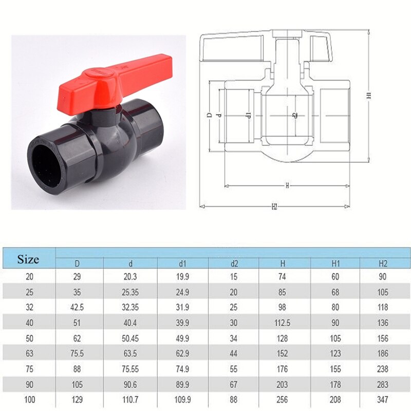 I.D 20~110mm UPVC Ball Valve Garden Watering Irrigation System Water Pipe Connector Aquarium Tank Tube Joint Controller Valve