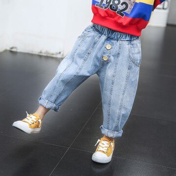 2 3 4 5 6 años Niño niño Jeans coreano Casual pantalones sueltos pantalones para niñas cintura elástica niños harén pantalones de mezclilla para bebé