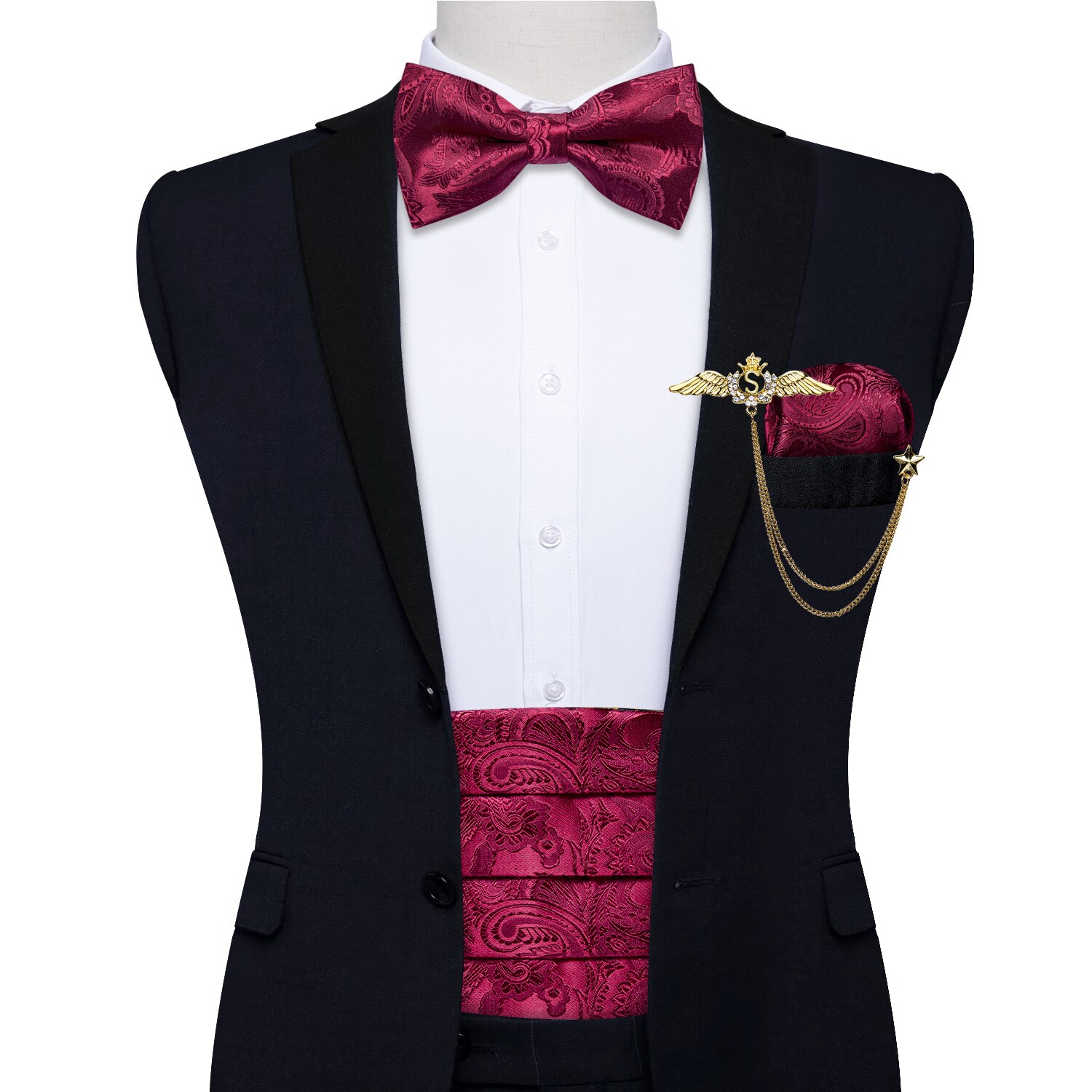 Prämie die Seide Männer Kummerbund Vor-gebunden Fliege Manschettenknöpfe Tasche Platz einstellen Schwarz Einstellbare Hochzeit Rauchen gürtel
