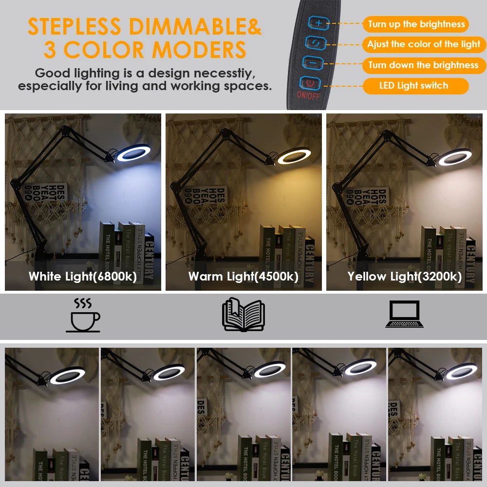 Nieuw driedelig vergrootglas 3-kleurig aanpassen LED-verlichting Leestafellamp voor lasreparatie Close Work