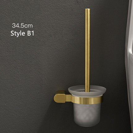 Toiletbørsteholder sæt aluminium børstet guld toiletbørsteholder rengøringsværktøj til badeværelset vægmonteret sømstanset: Stil  b1