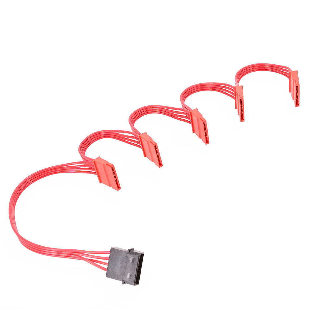 Hard Drive SATA Power Cable 4Pin IDE Molex to 5 x SATA Adapter Splitter Cable 18AWG Red for HDD SSD Cage PC Server DIY