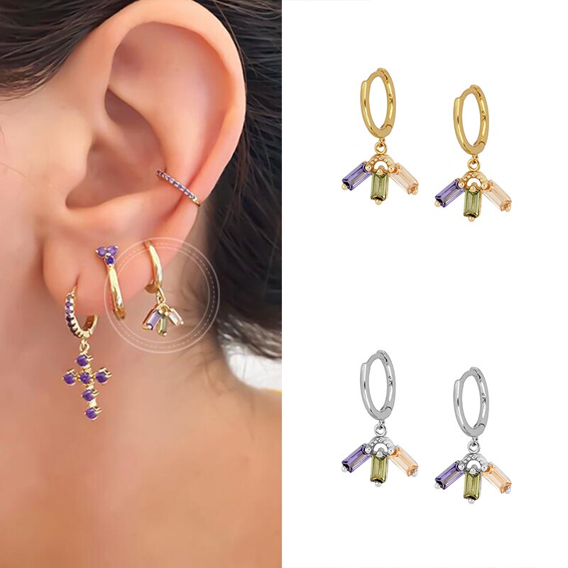 Viny Trend Pendientes Sieraden Zilver 925 Sieraden Oorbellen Voor Vrouwen Drie Zircons Dangle Oorbel Goud/Zilveren Sieraden